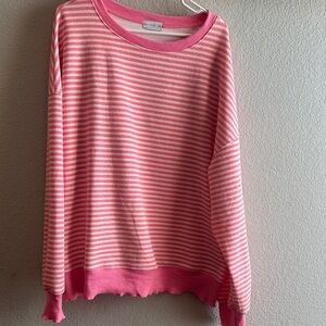 Stylish Pink Striped Crew Neck Sweater